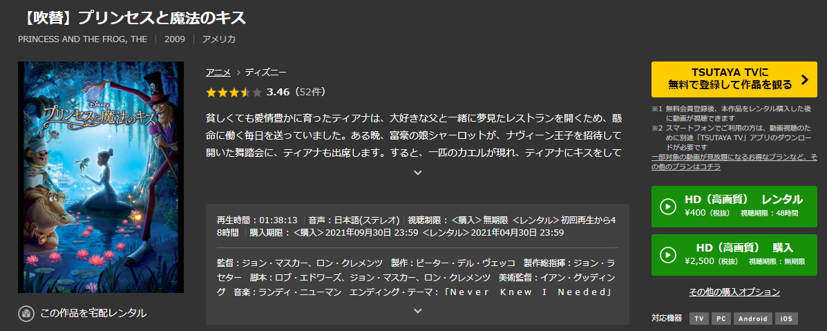 映画 プリンセスと魔法のキス の動画をフル視聴できる配信サービスを比較 ディズニー動画比較サイト