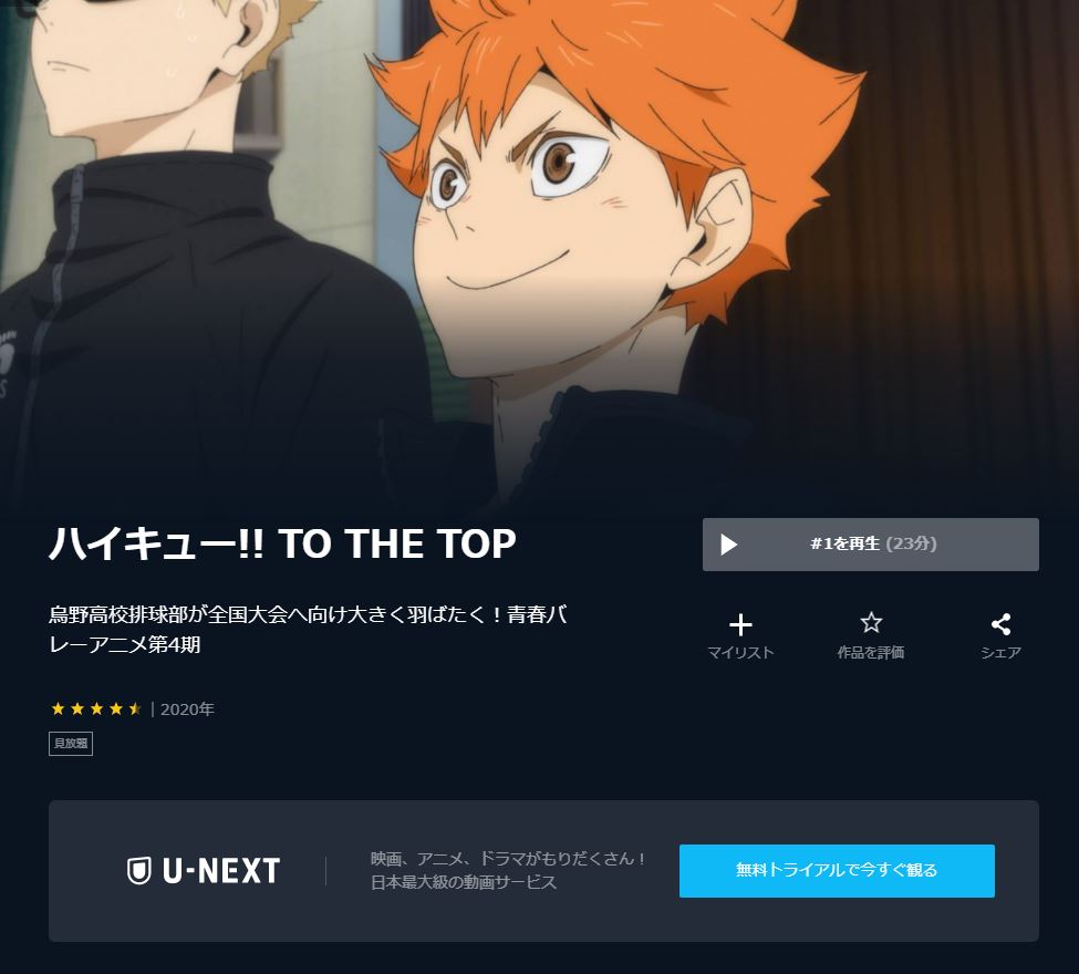 アニメ ハイキューto The Top の動画を無料でフル視聴できる配信サービスを比較 ディズニー動画比較サイト