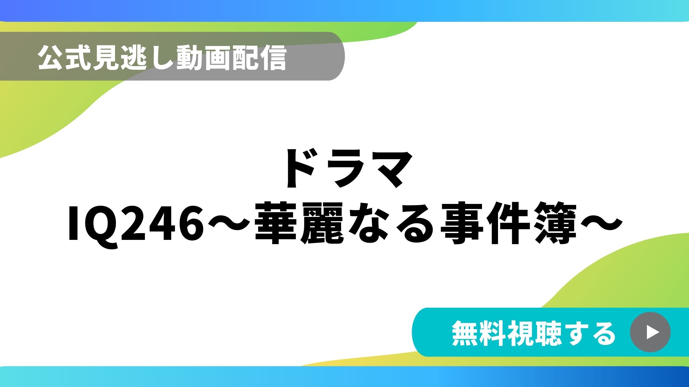 ドラマ Iq246華麗なる事件簿 再放送情報やフル動画を無料視聴できる配信サイト比較 動画の得する見かた損する見かた